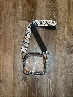 Clear Crossbody Bag with Black & White Patterned Strap - Unbranded